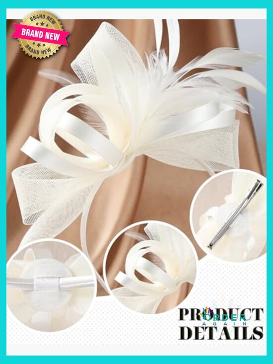 Fascinator Hat with Feather Mesh Elegant Derby Church Attire Detachable